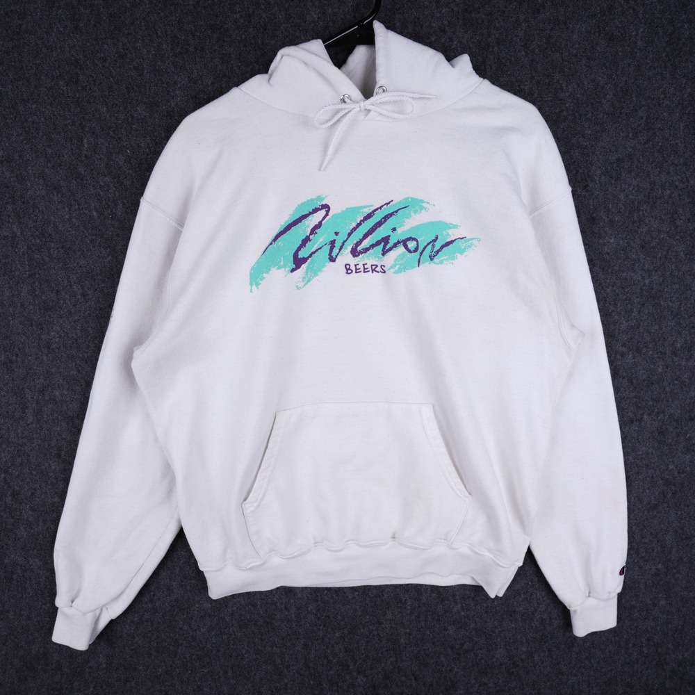 Champion Billion Beers Hoodie Men Large White Barstool Sports Graphic Sweatshirt